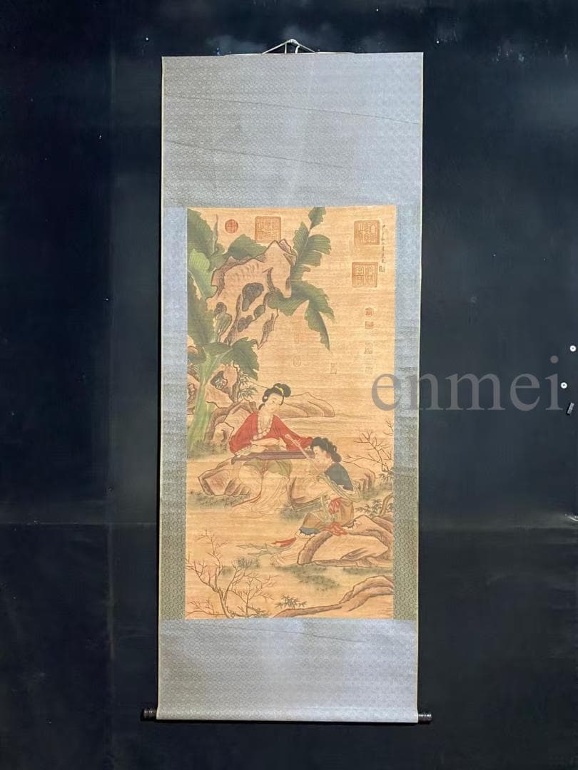 中国古美術・旧藏・南宋風・夏圭款・人物図・手描き中堂画・掛軸・宣紙・書画・骨董