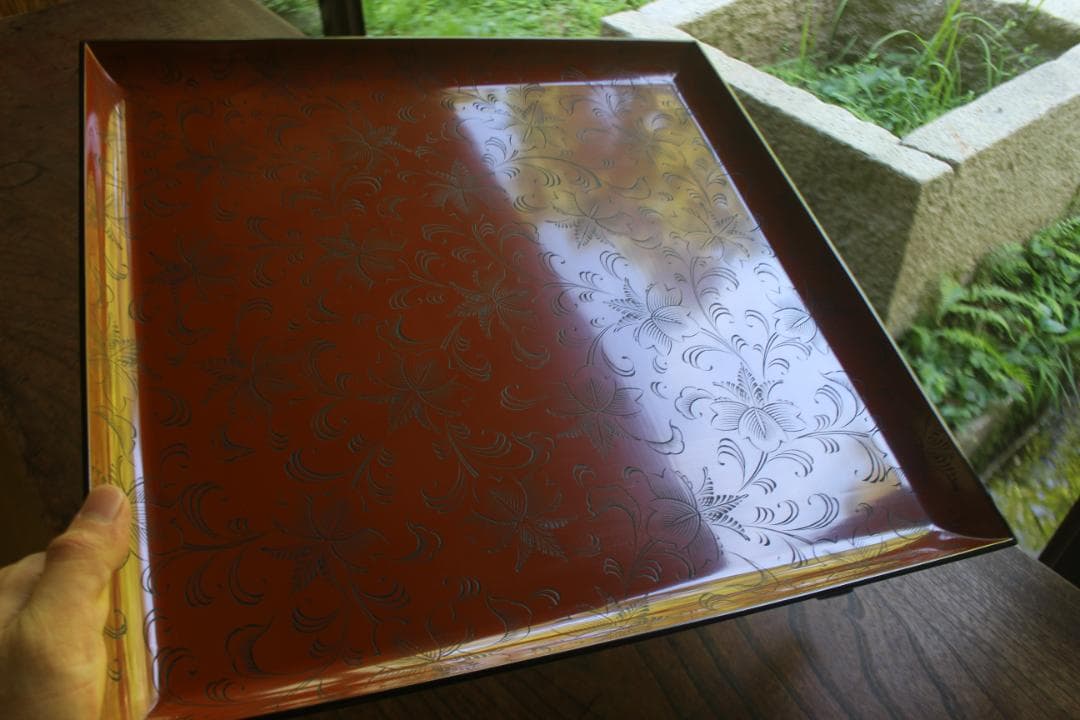 デッドストック！前大峰作！極上沈黒草文の脚付四方膳3点（検輪島塗お膳お盆茶道具