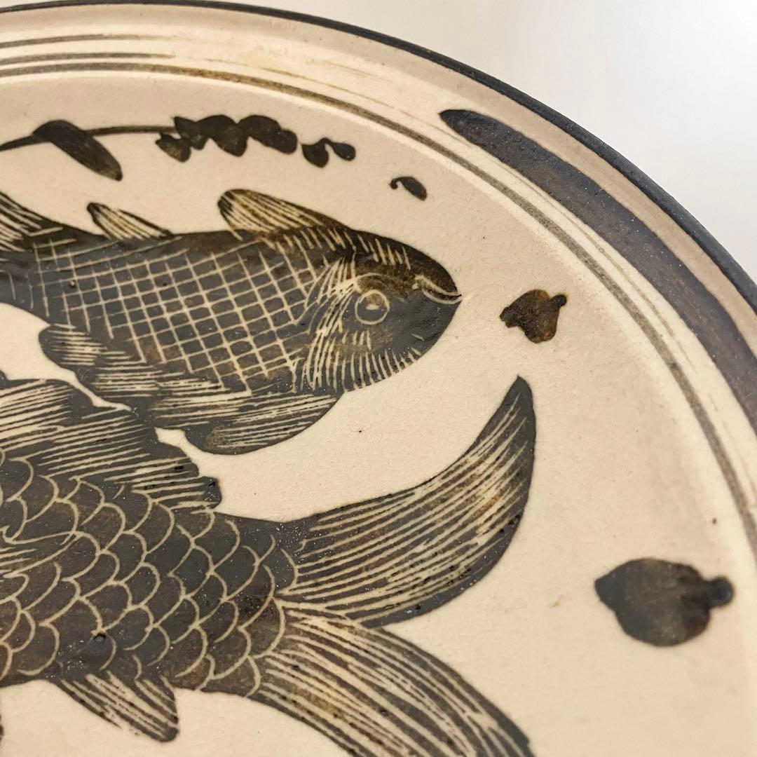 鉄絵 魚文 高坏皿 コンポート皿 中国美術 古玩 磁州窯 スンコロク スコタイ
