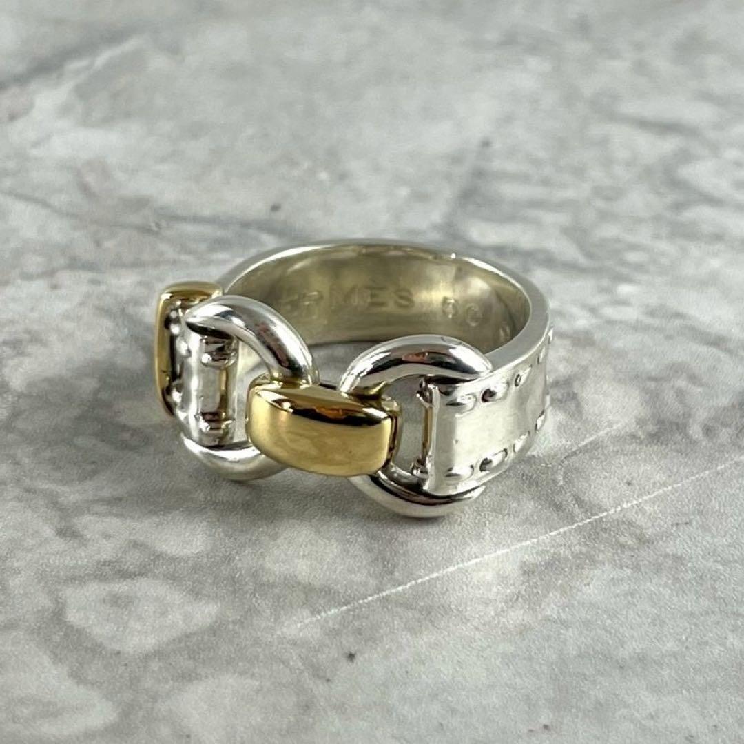 ■新品磨き済み■エルメス ベルトリング コンビ YG K18 SV #50