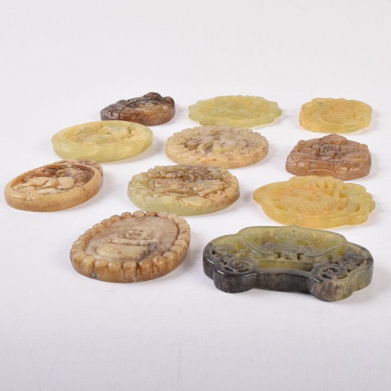 中国　玉石彫刻　玉器　玉珮　根付　11点まとめて　V　R8957