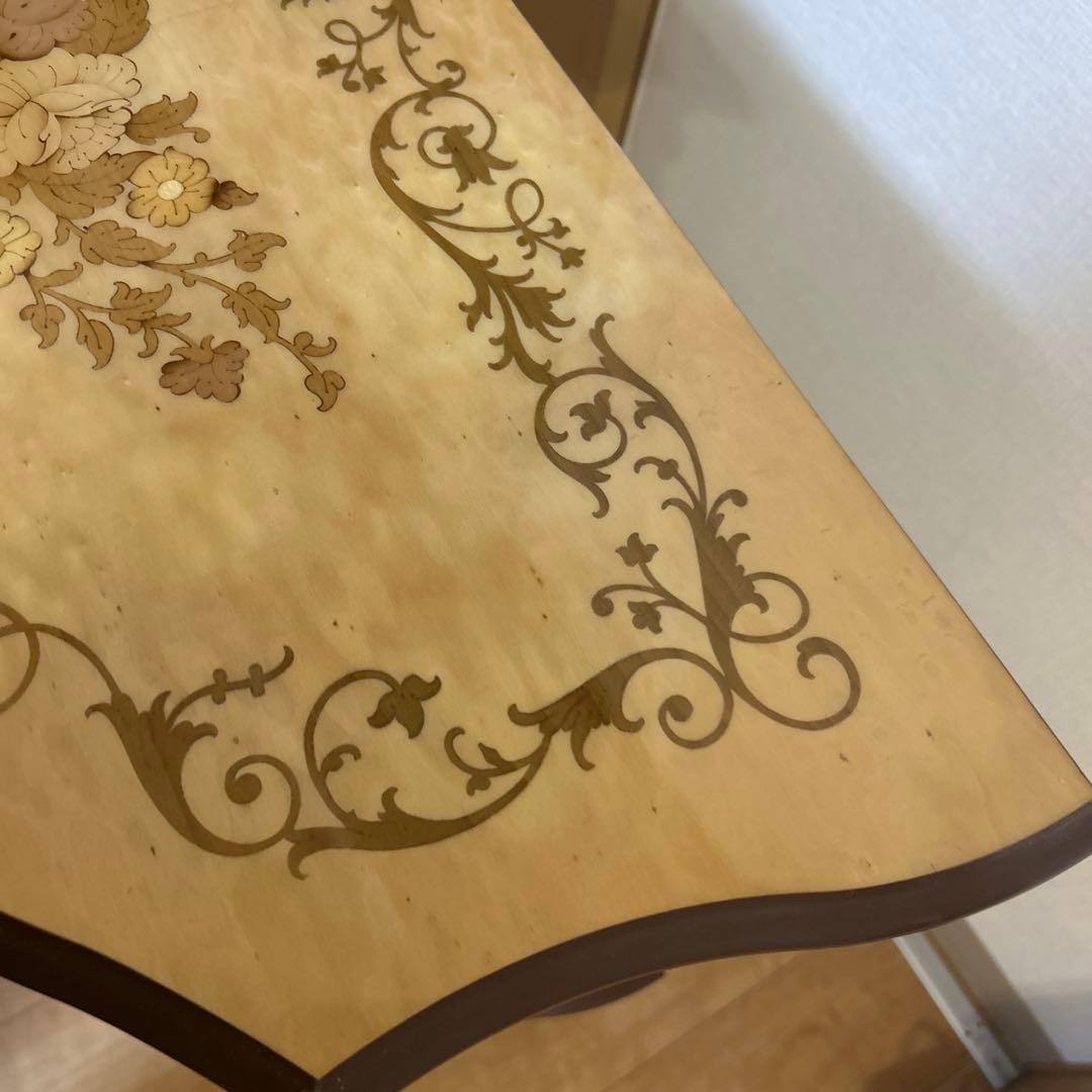 即日配送！花柄装飾 木製コンソールテーブル 半円形