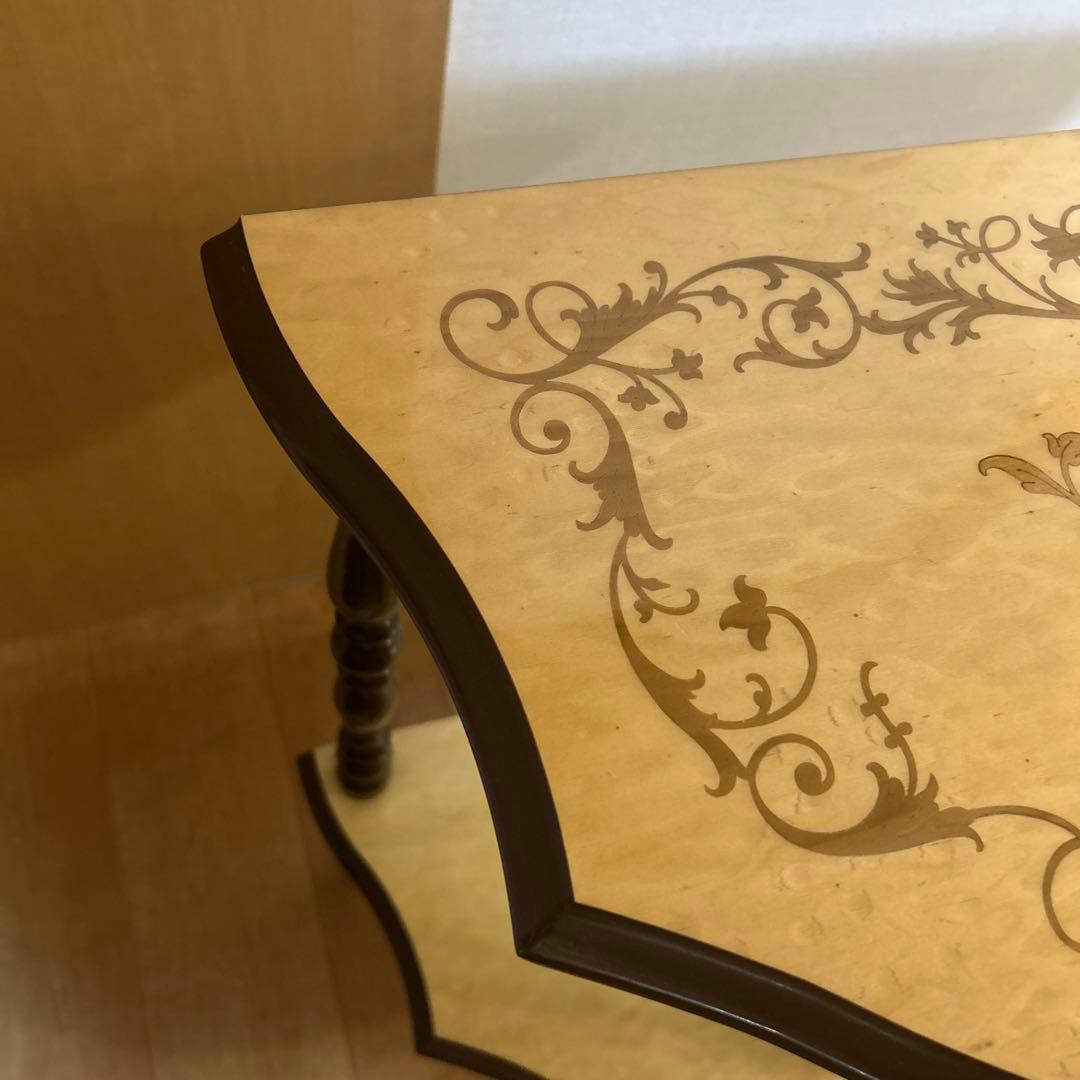 即日配送！花柄装飾 木製コンソールテーブル 半円形