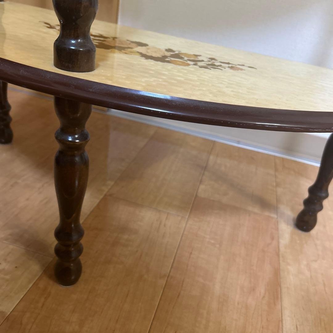 即日配送！花柄装飾 木製コンソールテーブル 半円形