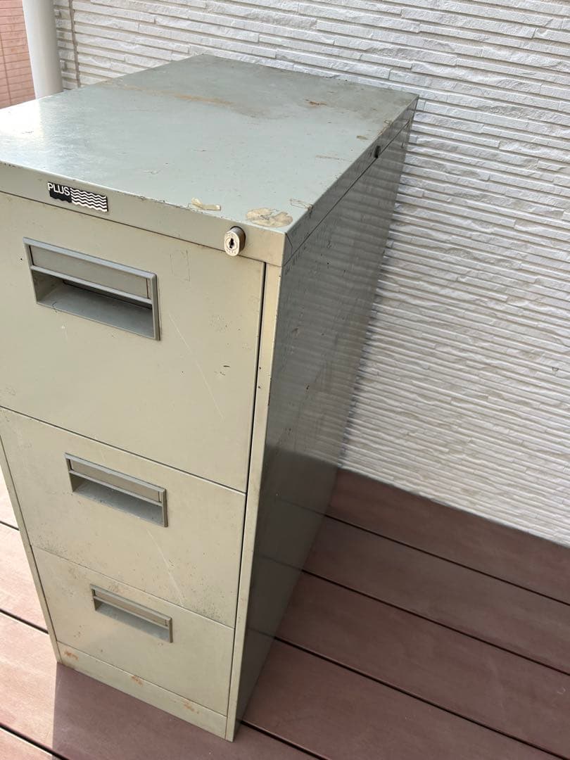 スチール製3段書類ケース　ビンテージ　サビ感　プラス　昭和レトロ　大量収納