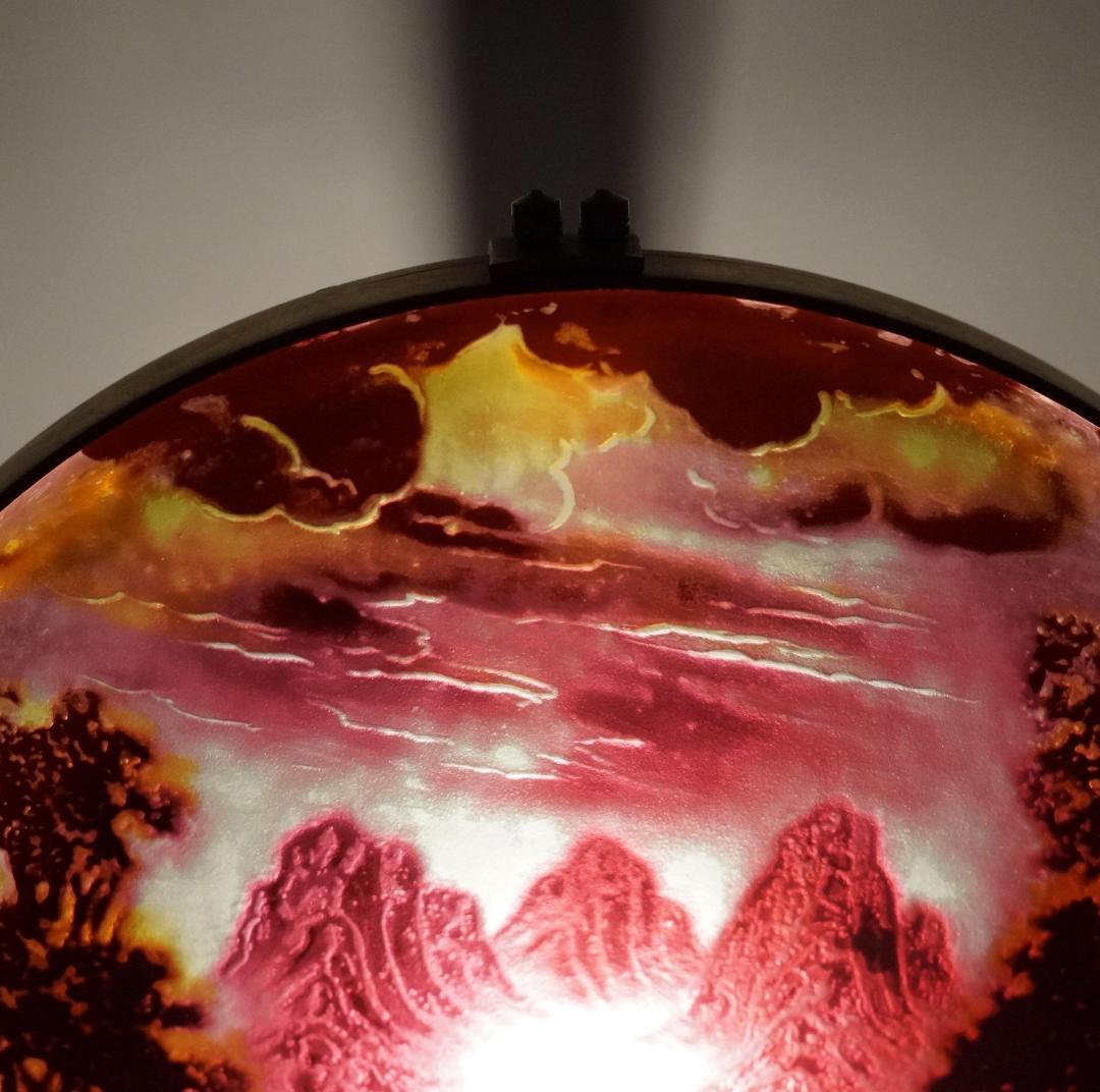 エミールガレ　山景紋 プレート 卓上照明　スタンド　技法カメオ彫 被せガラス