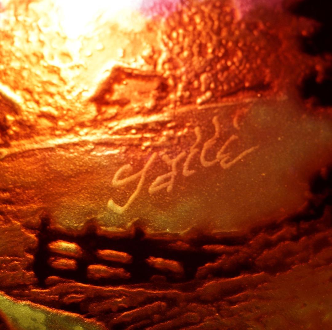 エミールガレ　山景紋 プレート 卓上照明　スタンド　技法カメオ彫 被せガラス