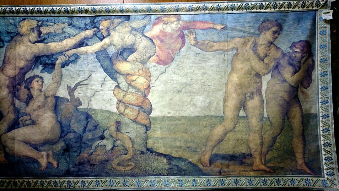 イタリア タペストリー アダムとイブ ミケランジェロ 名画 骨董品 アンティーク