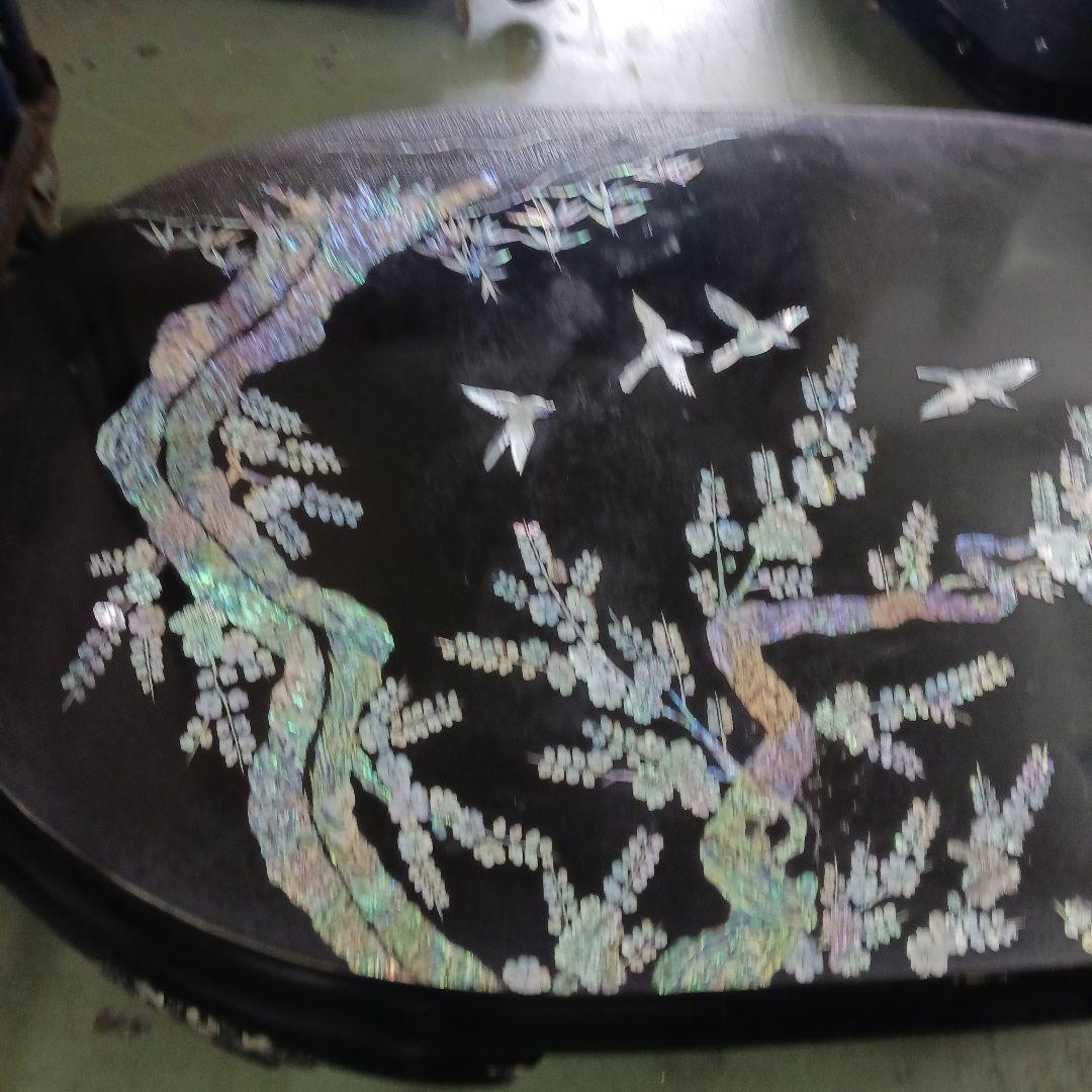 座卓 　小鳥アート　螺鈿細工　小鳥　座卓テーブル　黒漆塗　ローテーブル　Y