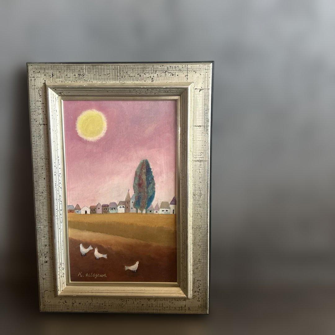 とても可愛らしく雰囲気のある抽象風景画 シルバーフレーム