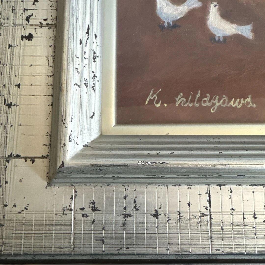 とても可愛らしく雰囲気のある抽象風景画 シルバーフレーム