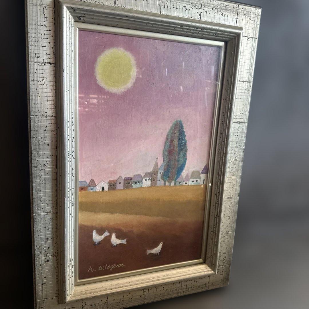 とても可愛らしく雰囲気のある抽象風景画 シルバーフレーム