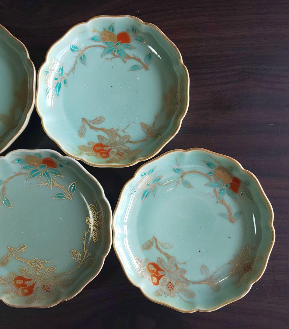 古伊万里 青磁 柿右衛門様式 金彩染付皿 5枚セット