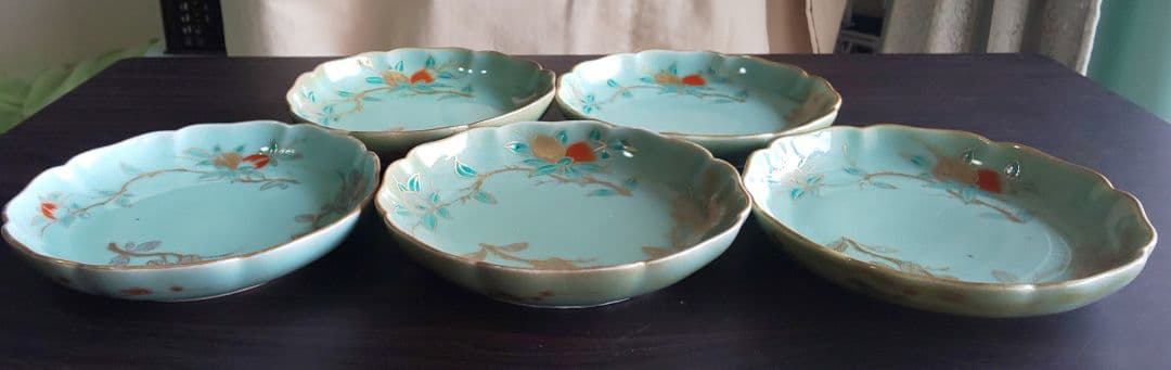 古伊万里 青磁 柿右衛門様式 金彩染付皿 5枚セット