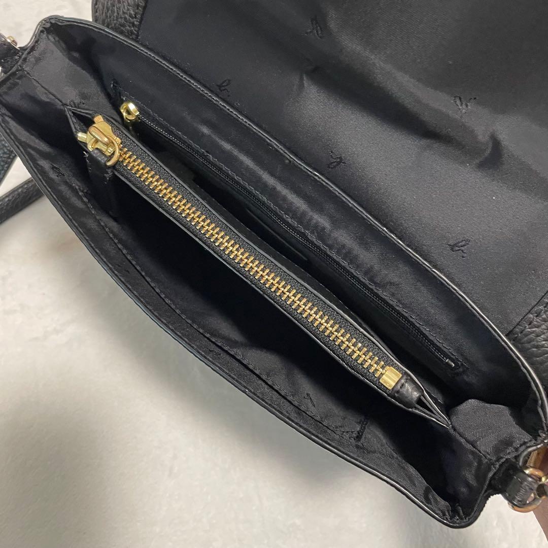 美品　アニエスベー　ショルダーバッグ　レザー　ブラック　ゴールド金具