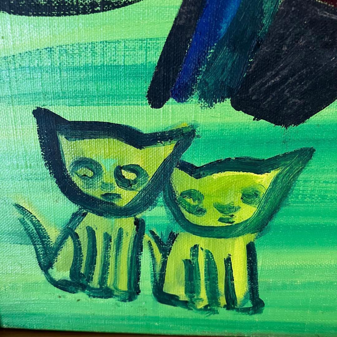 【色むらの木】 油彩画 抽象画 具象画 人物 猫 カラフル 額装 一点物　⑥