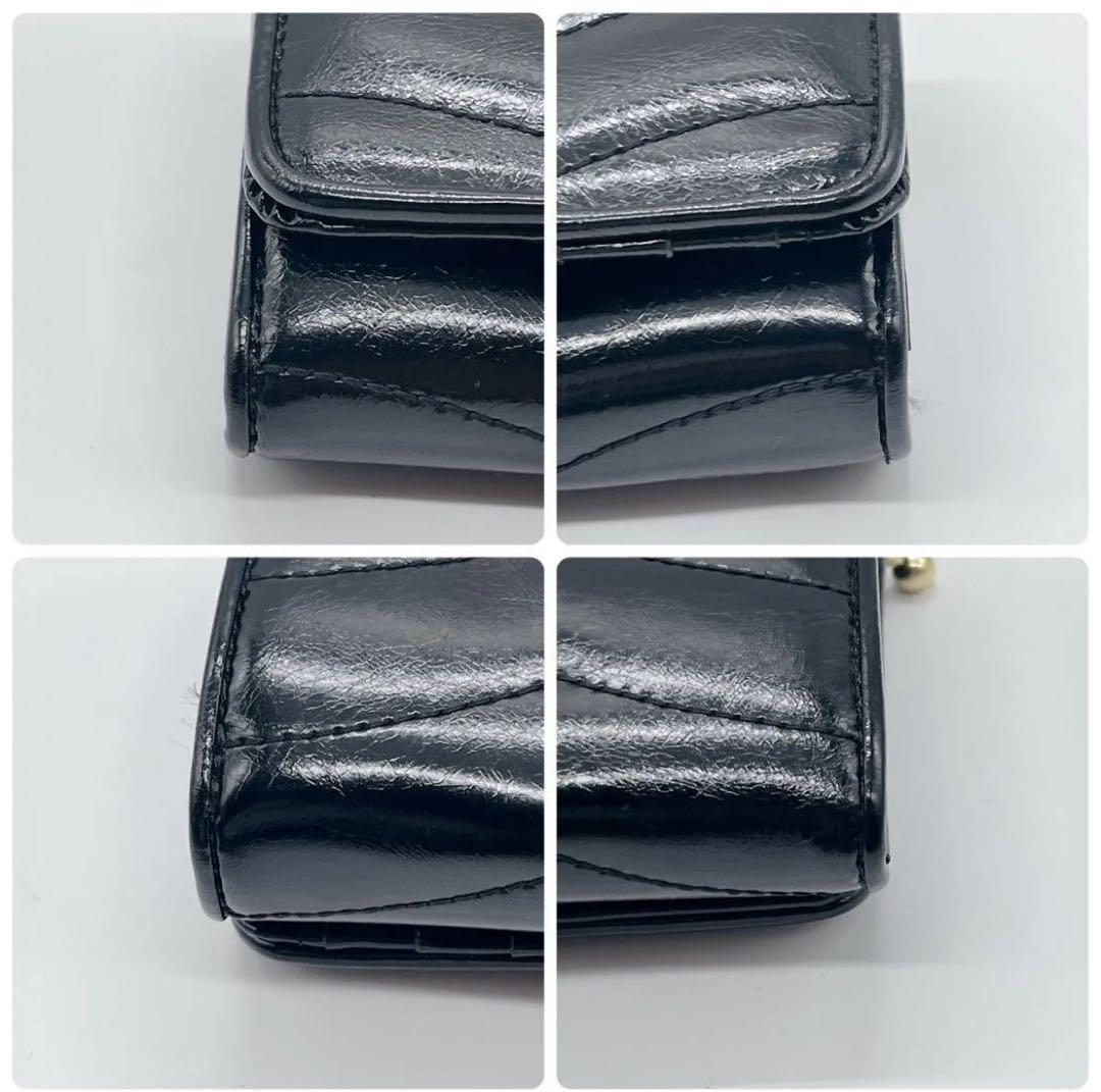 極美品 アナスイ ポワロ キルティング 二つ折り財布 ビジュー ブラック レザー