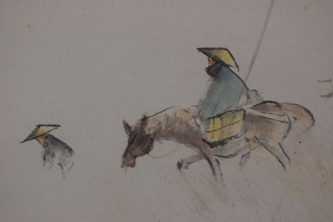 【真作】林文塘/首秋行旅図/秋景山水人物図/横物/掛軸☆宝船☆Y-287　JM