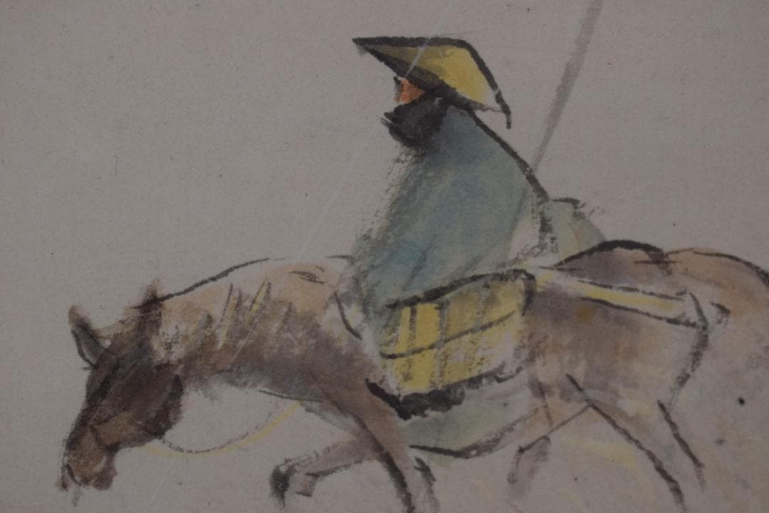 【真作】林文塘/首秋行旅図/秋景山水人物図/横物/掛軸☆宝船☆Y-287　JM