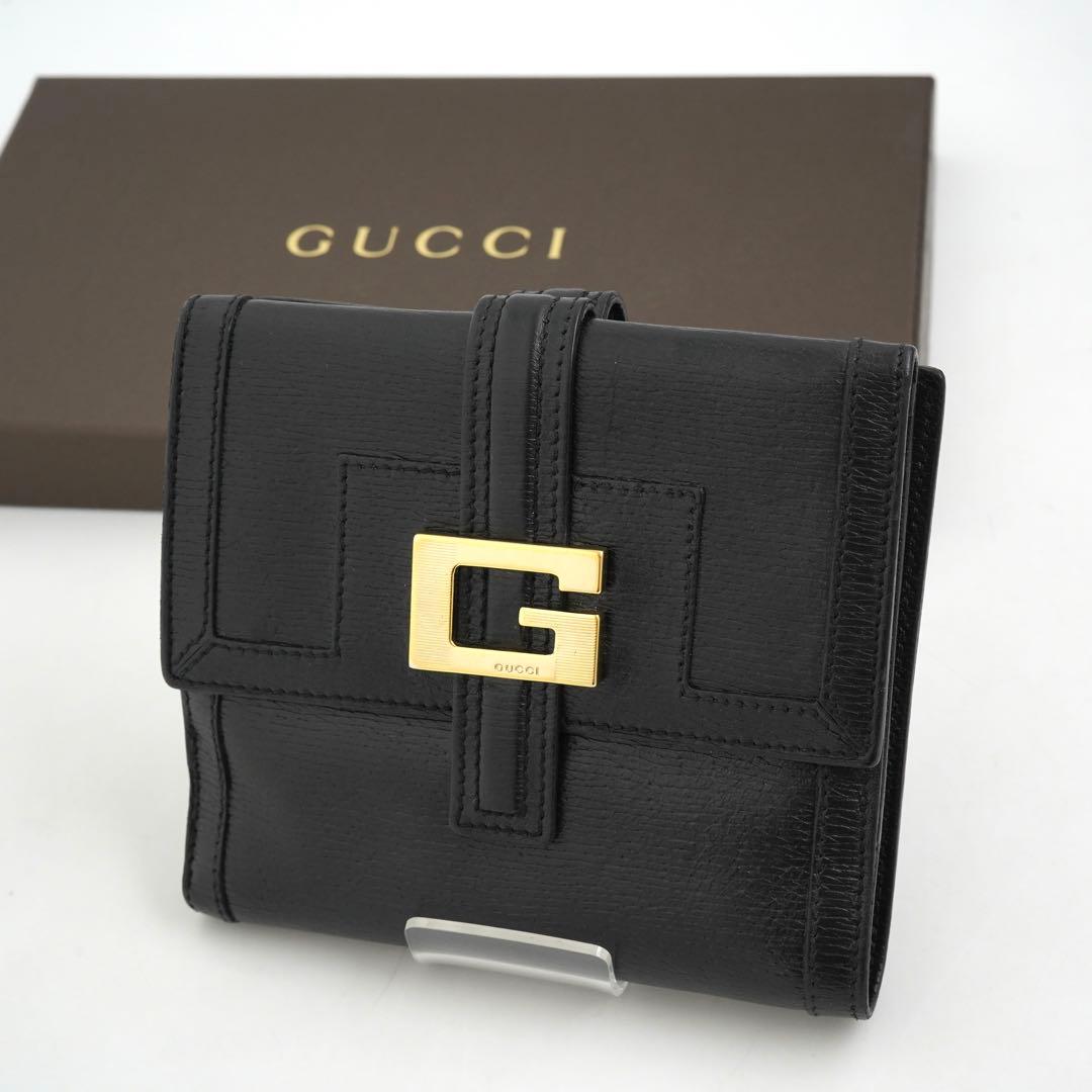 ✨未使用展示品✨　GUCCI ミニ財布　エンボスロゴ　Gロゴ 二つ折り　ブラック