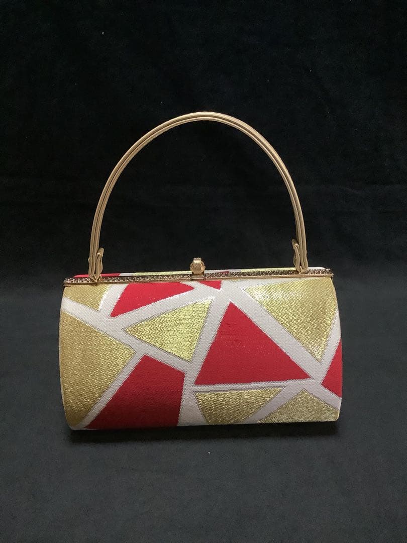 振袖用　高級帯地草履バッグセット　Lサイズ　赤と金と青