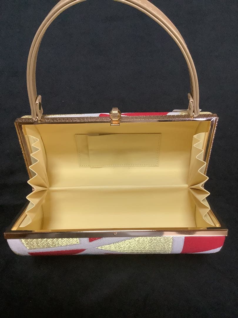 振袖用　高級帯地草履バッグセット　Lサイズ　赤と金と青