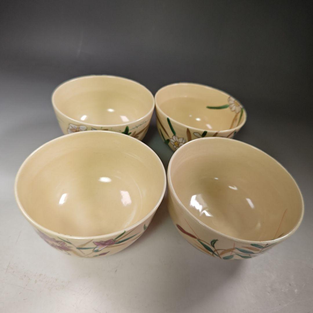 イ905 茶碗『臥竜山 横萩一光造』『仁清　花暦十二ヶ月銘碗数茶碗　10客共箱』