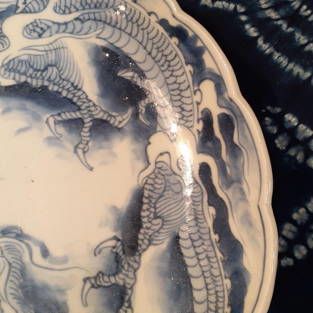 古伊万里～開運龍紋呉須輪花盛り皿❤️