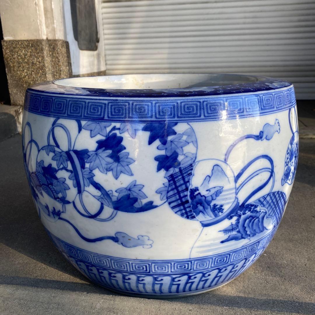 明治大正時代頃の瓢箪図火鉢42cm28cm