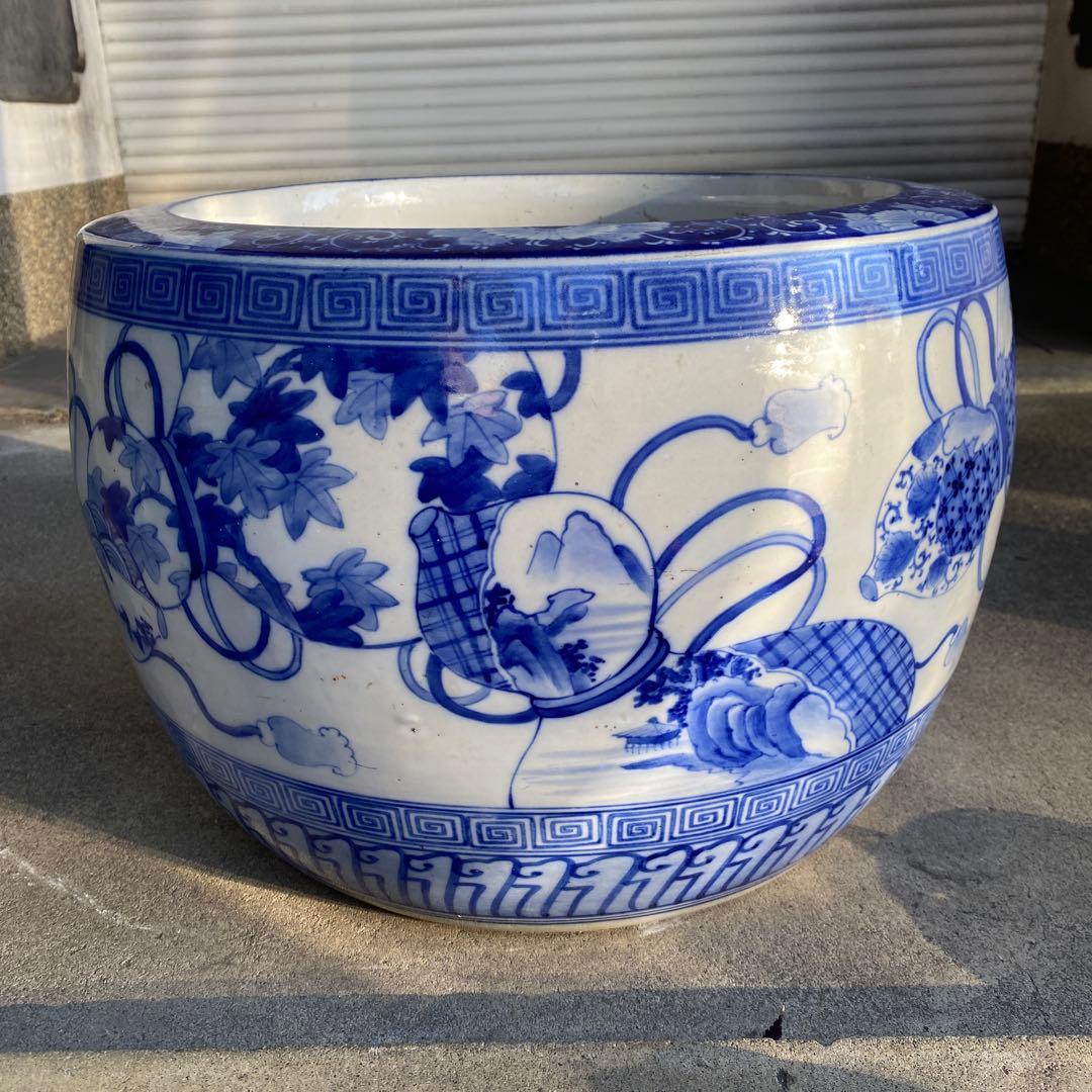 明治大正時代頃の瓢箪図火鉢42cm28cm