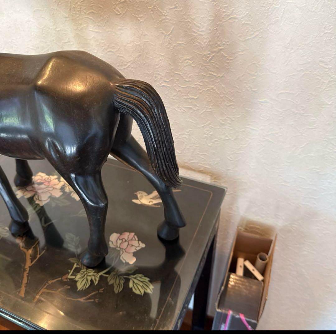 本黒檀ユニコーン 木彫り置物高級インテリア希少