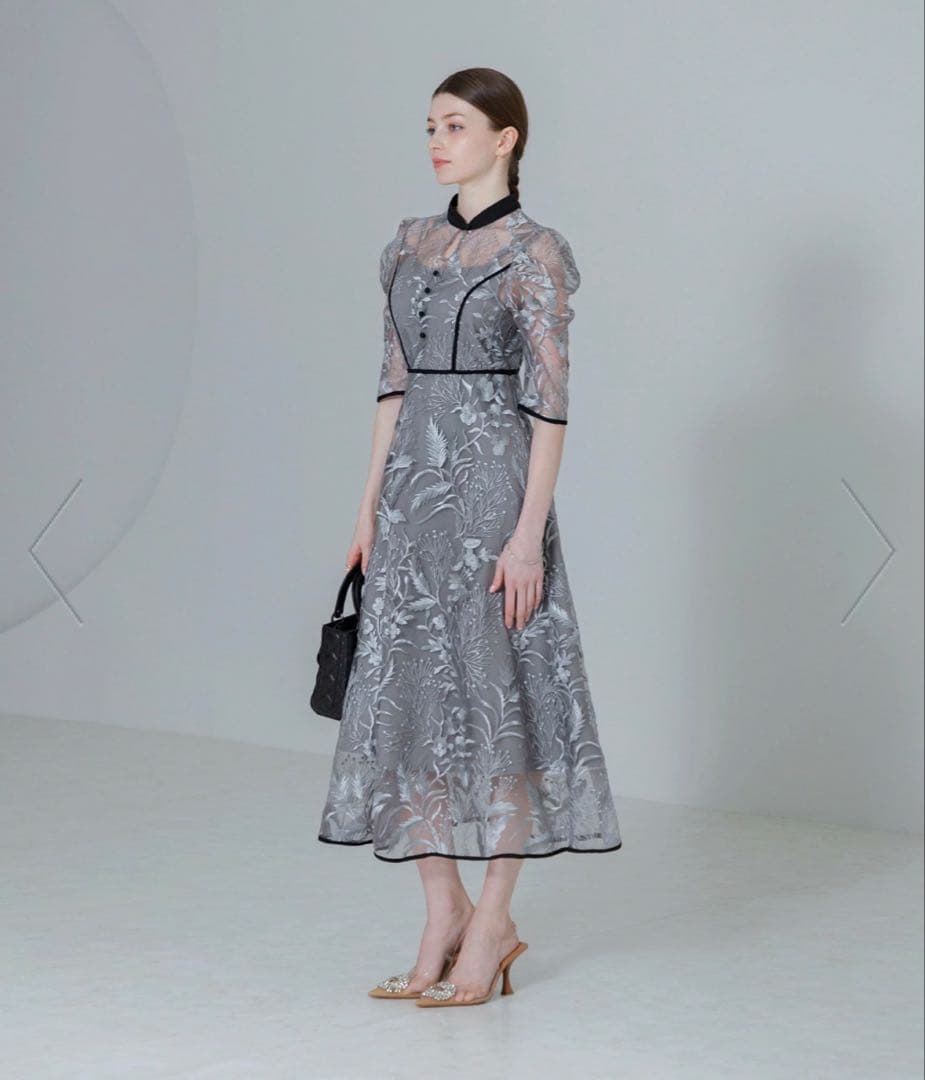 leja 花柄チュールパフスリーブワンピースドレス