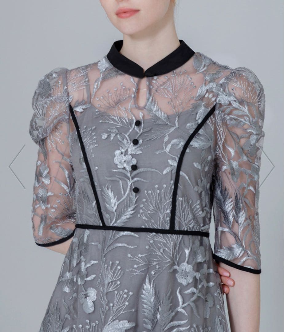 leja 花柄チュールパフスリーブワンピースドレス