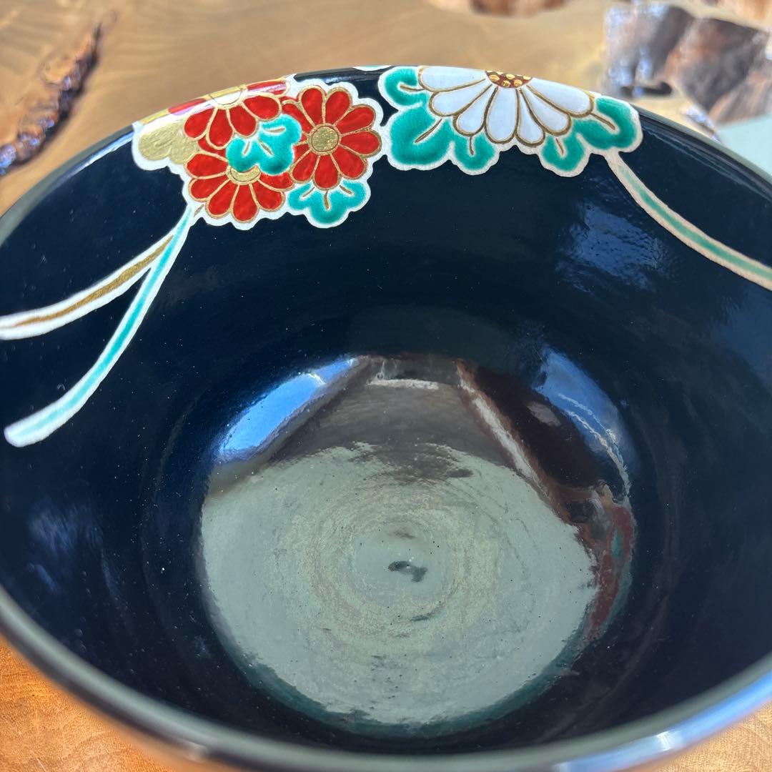 京焼 岡田赤雲 色絵菊 抹茶碗 茶道具 共箱(416Bd)