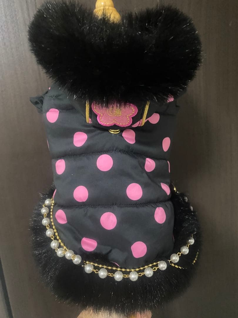 Bul Bul 犬用コート XS 黒地にピンク水玉