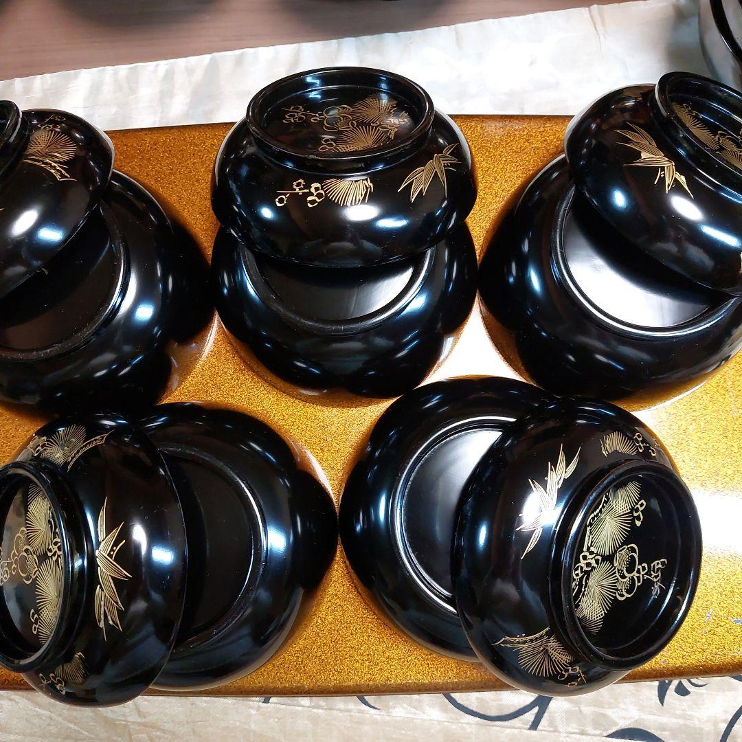 輪島黒塗松竹梅沈金蒔絵五客