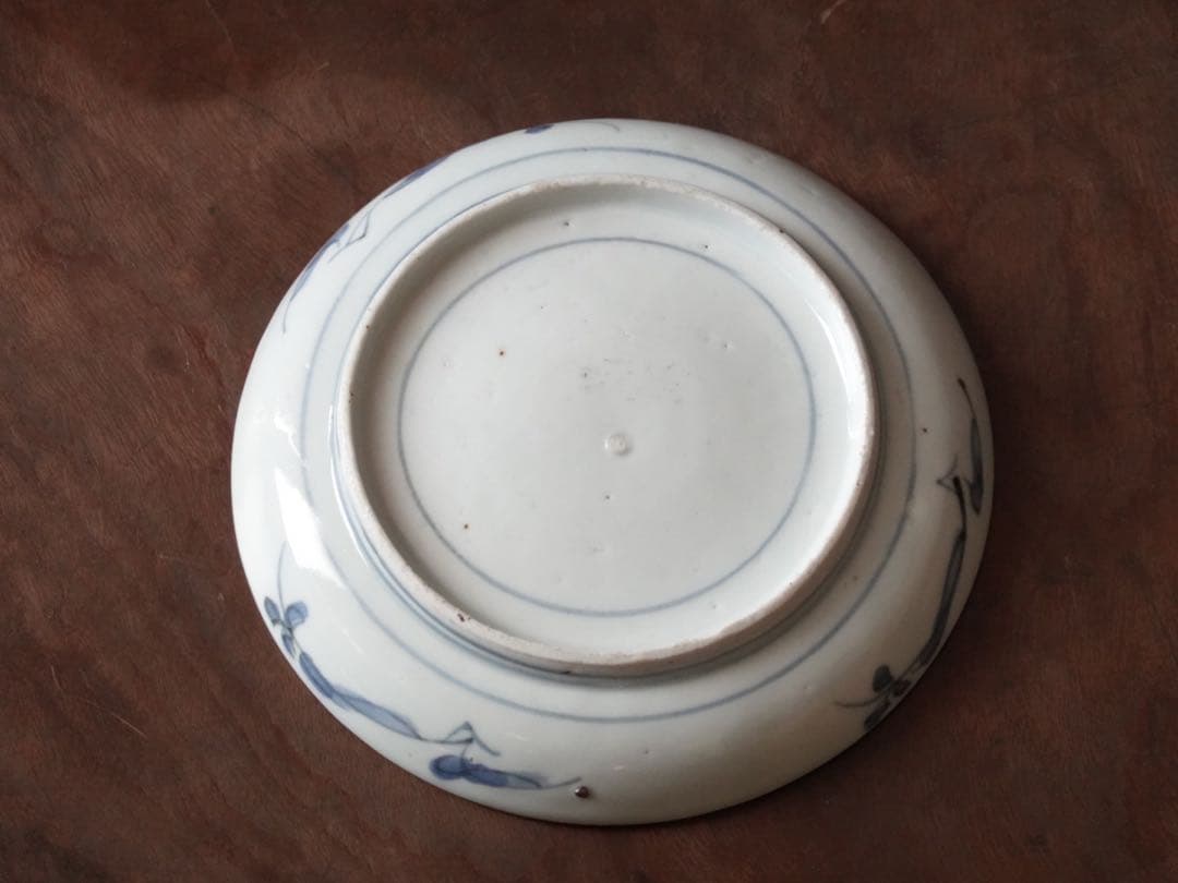 江戸時代　前期　古伊万里　藍九谷　染付　墨弾き縁　花鳥文　皿　小皿　飾皿　食器