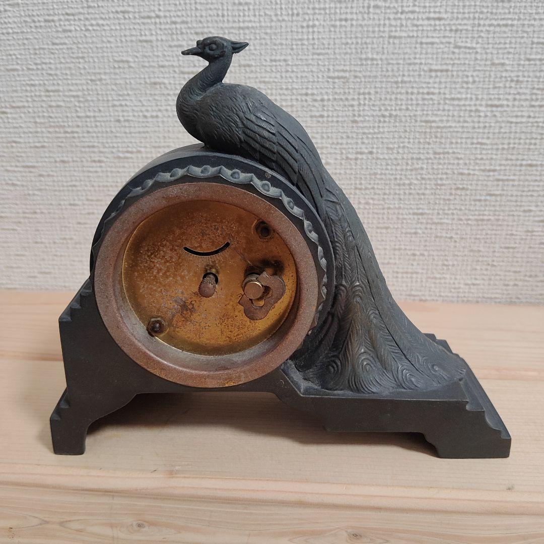 ジャンク品 置時計 SEIKO 当時物 ビンテージ ゼンマイ式 孔雀 精工舎