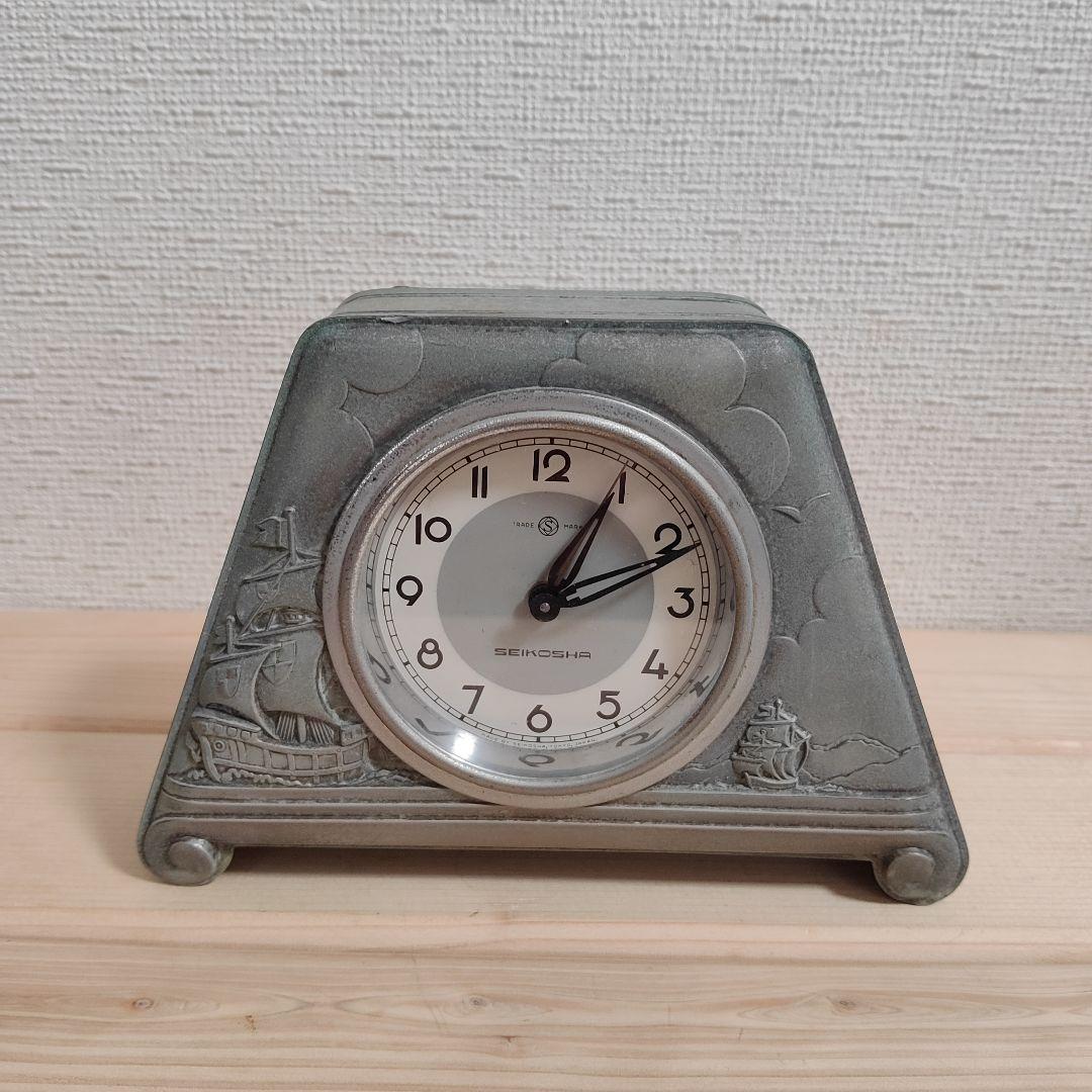 ジャンク品 置時計 SEIKO 当時物 ビンテージ ゼンマイ式 孔雀 精工舎