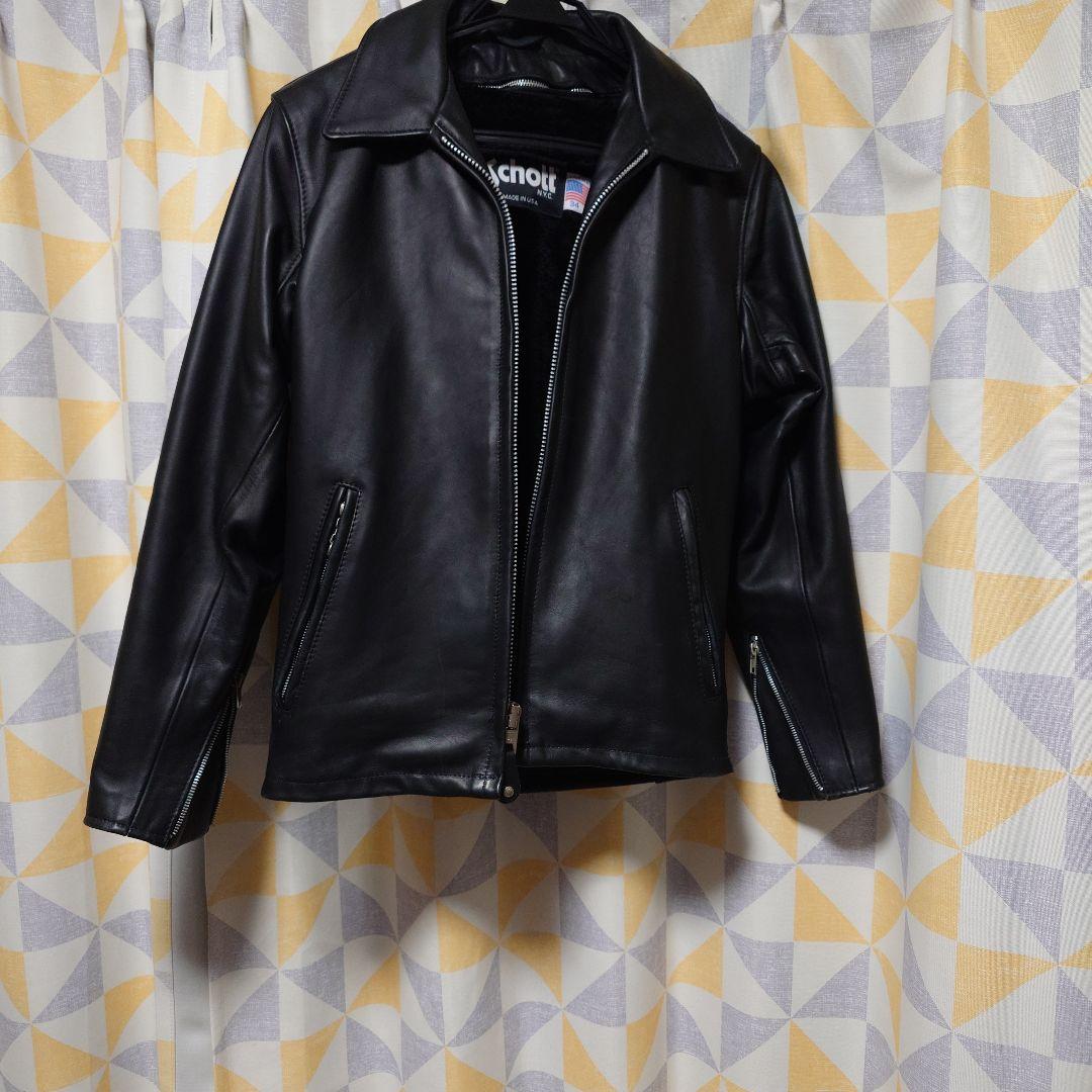 Schott ブラック レザー シングルライダースジャケット 34