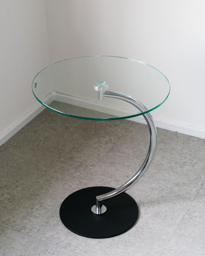 ミッドセンチュリー　ガラス サイドテーブル ラウンドテーブル レトロモダン