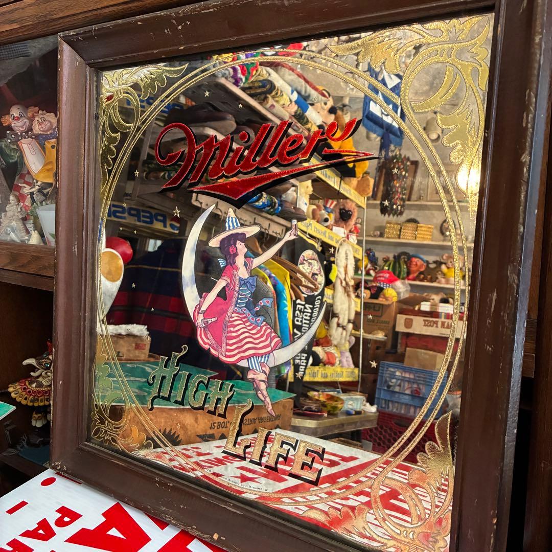 レア！70's アメリカアンティークmiller パブミラー鏡USAヴィンテージ