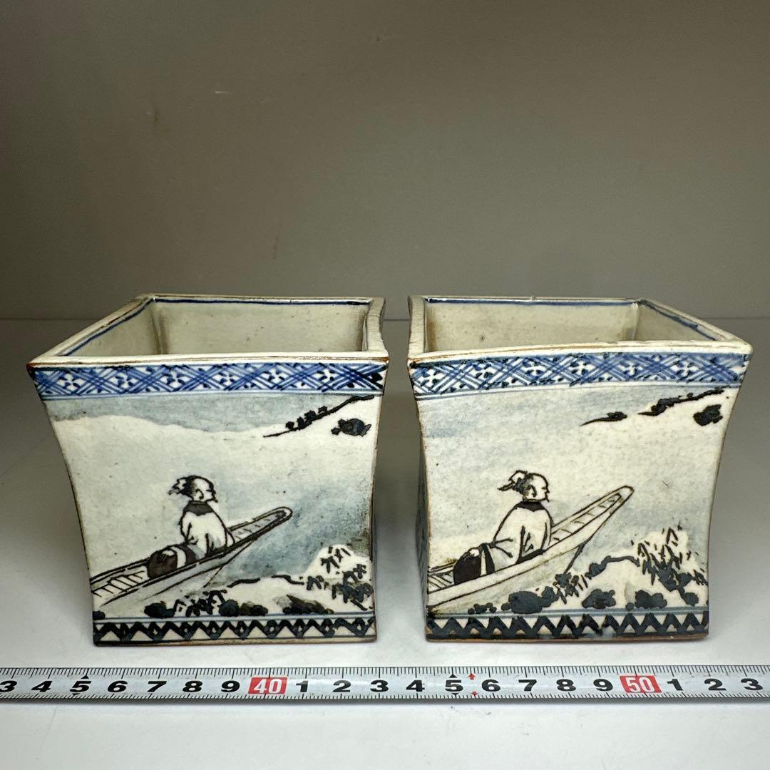 乾山作　雪景山水火入　一対　木箱付　幅約9㎝　本Y7-0414☆1Fトトオカ