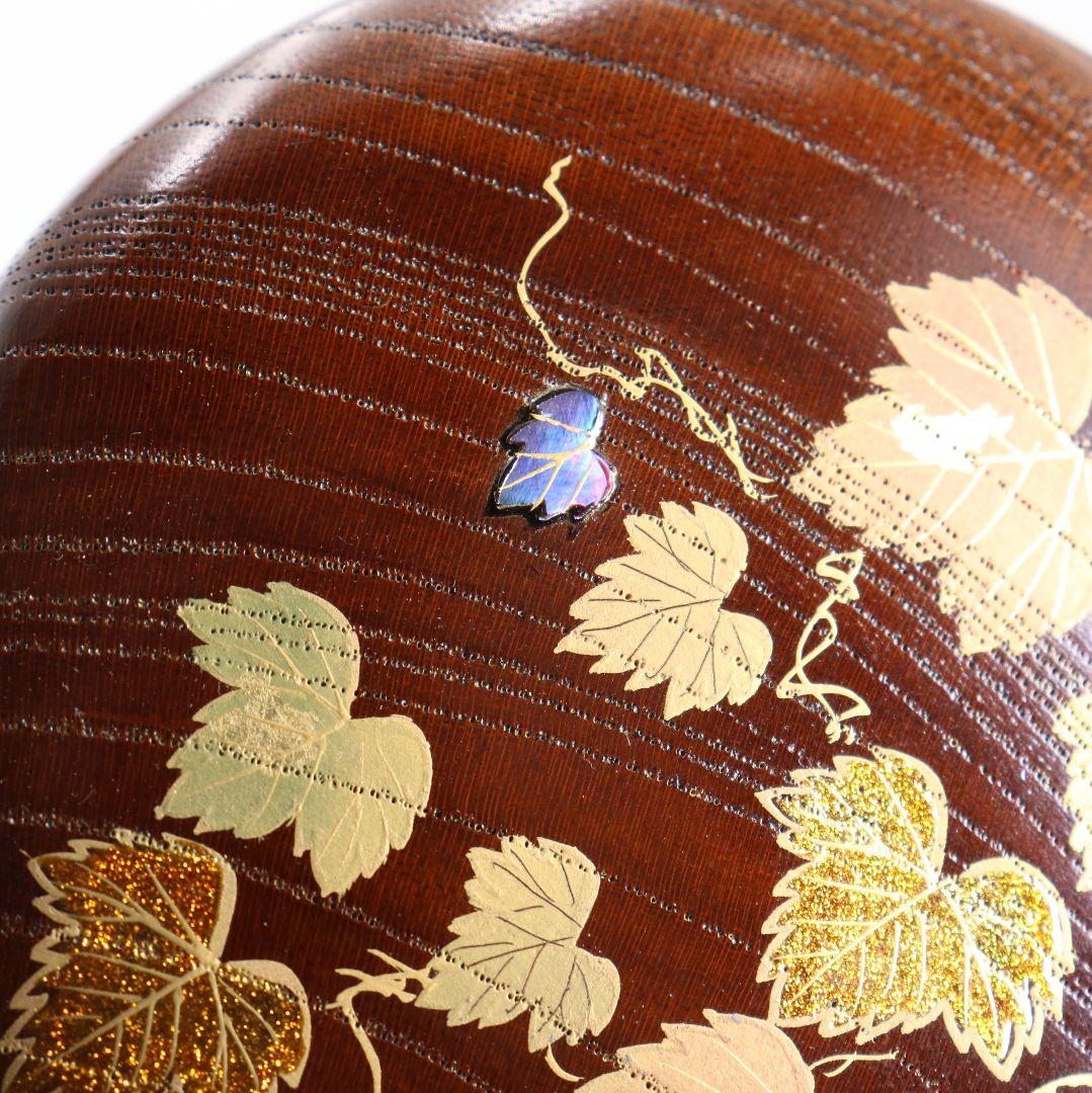 中出松峰作 欅拭漆 蔦蒔絵 平棗 茶道具 共箱　V868　N6