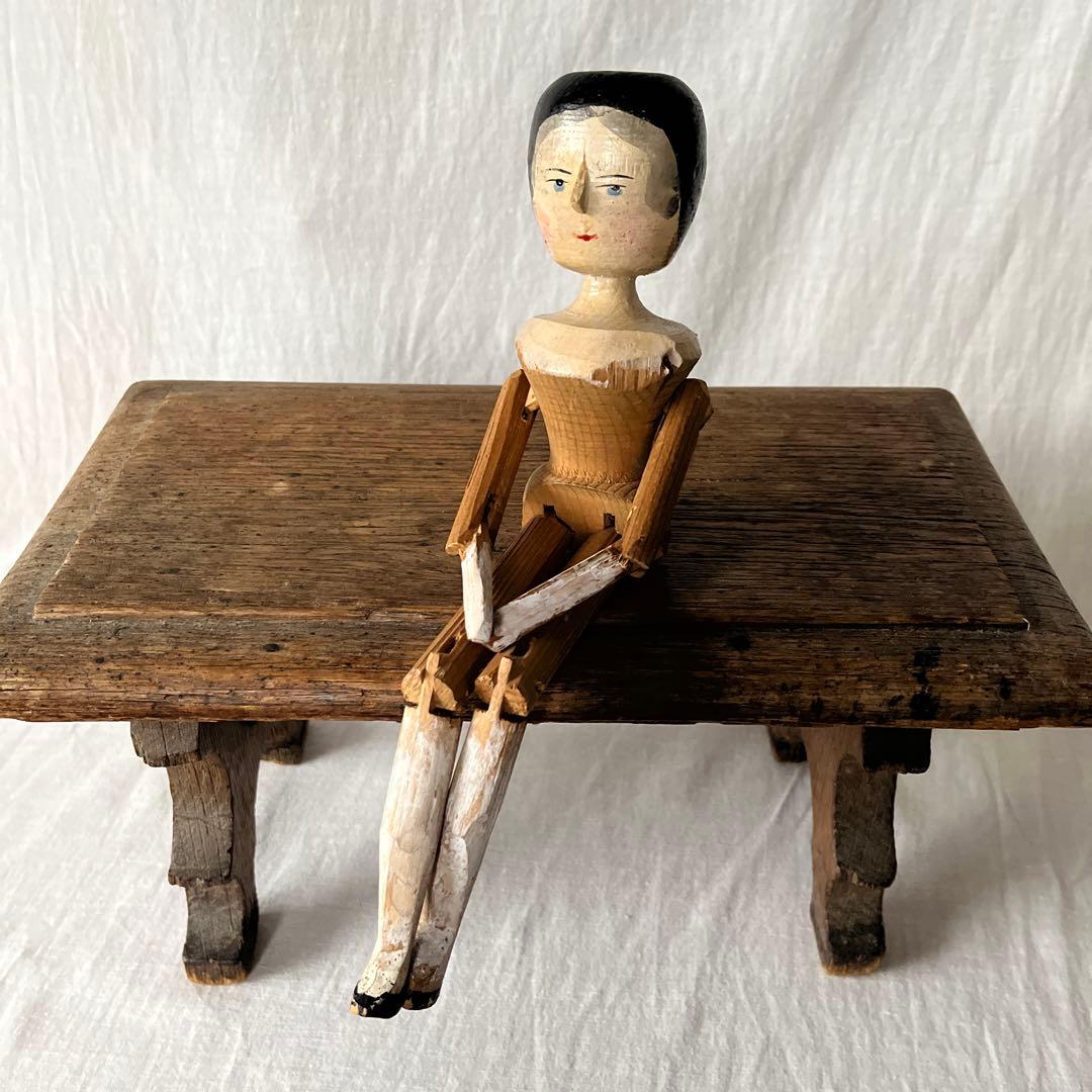 ま*ん様 アンティーク　ペグドール　ウッデンドール　おすわり