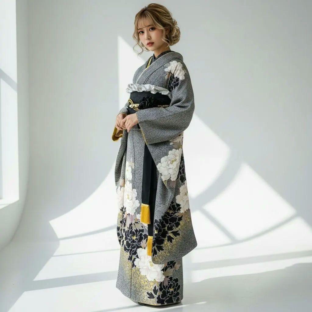 お直し無料☆振袖フルセット・成人式・大輪牡丹・金駒刺繍・金彩加工・モード系