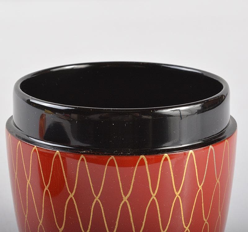 茶道具　越前塗　宮田宗景作　朱塗　網目蒔絵　中棗　共箱　V　R5430