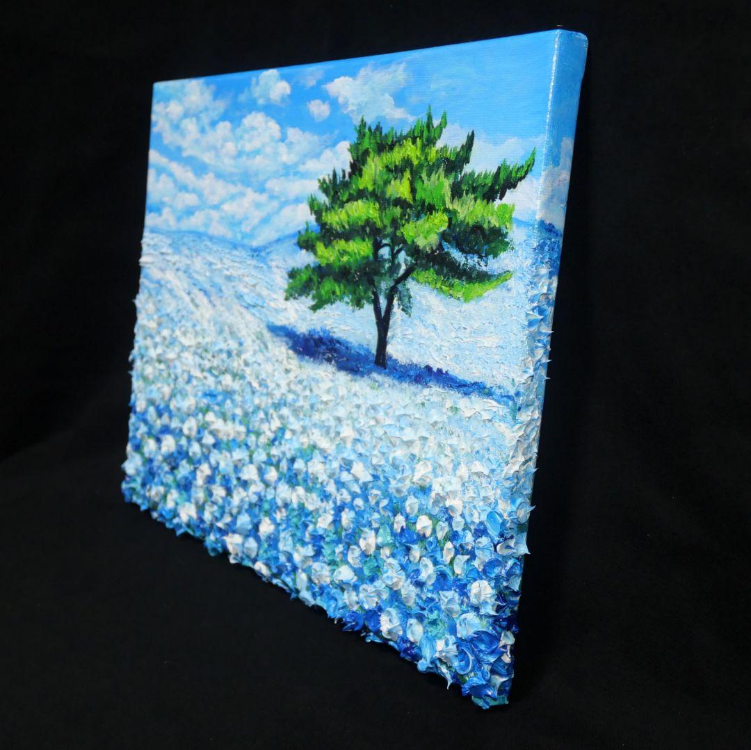 油絵 油彩 油彩画 絵 絵画 【青空のネモフィラの丘】F4号