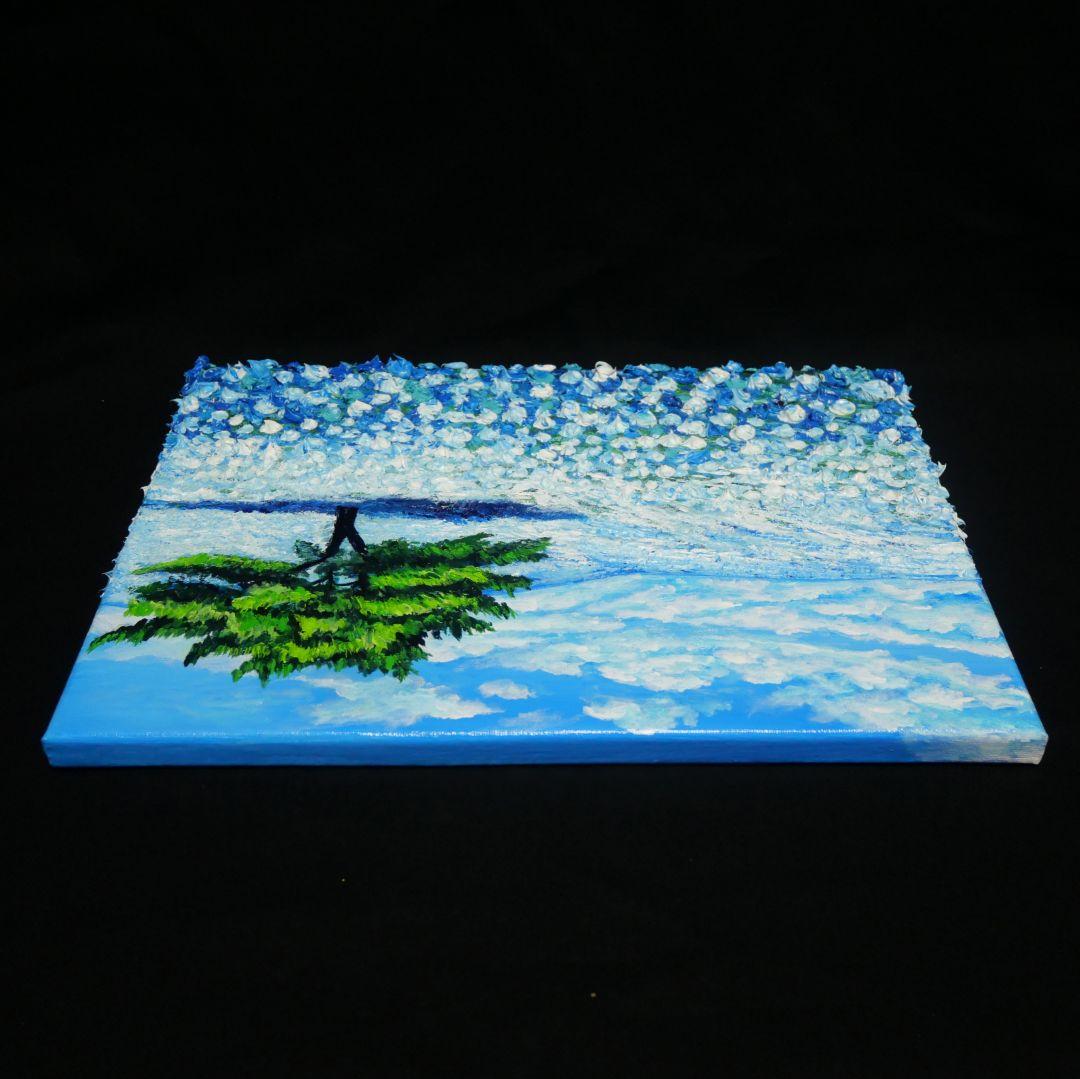 油絵 油彩 油彩画 絵 絵画 【青空のネモフィラの丘】F4号