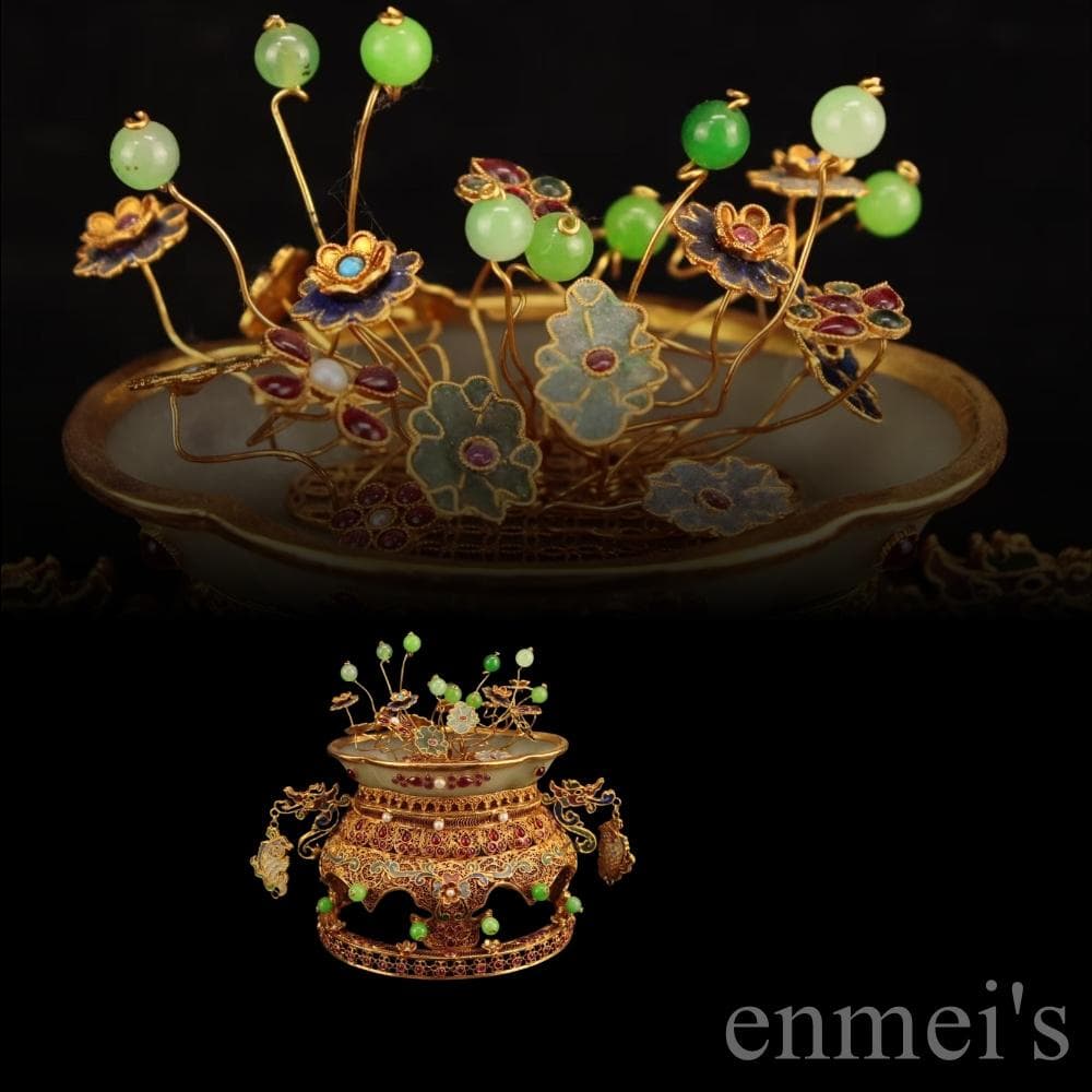 中国古美術 旧蔵清代 花絲嵌和田白玉飾件 細工 古玩 宝石装飾 文房置物 天然石